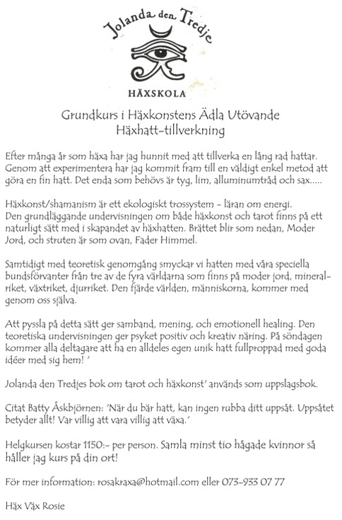 Information om Hattmakar kurs